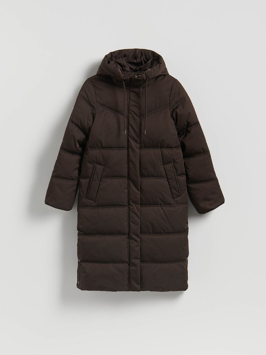 Long jacket with hood - dark brown - RESERVED