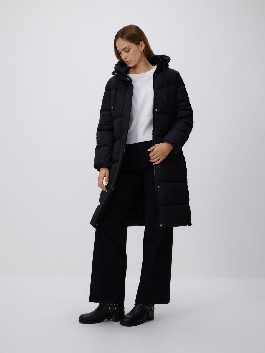 Geacă lungă cu glugă - negru - RESERVED