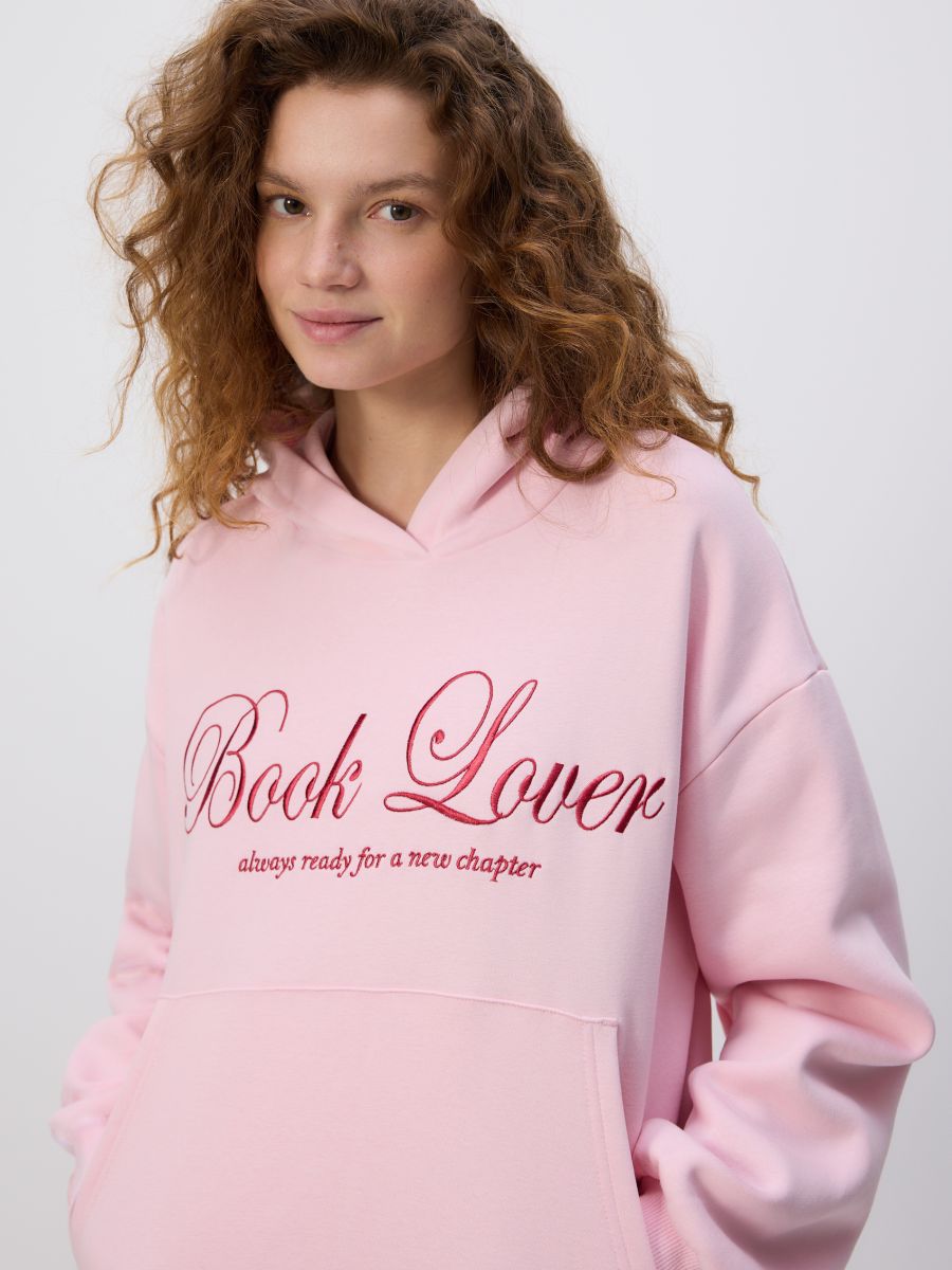 Sudadera con capucha con mensaje bordado - rosa pastel - RESERVED