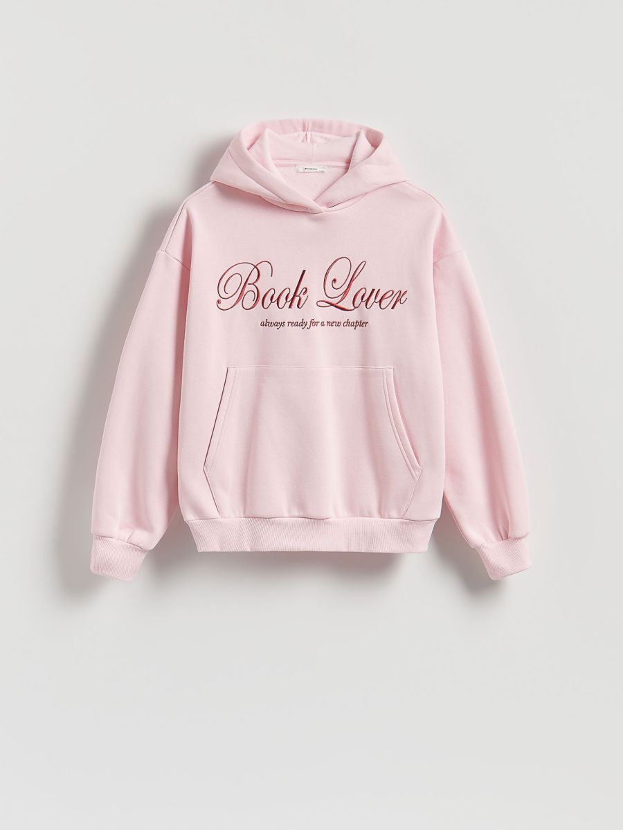 Hoodie with embroidered slogan - pastel pink - RESERVED