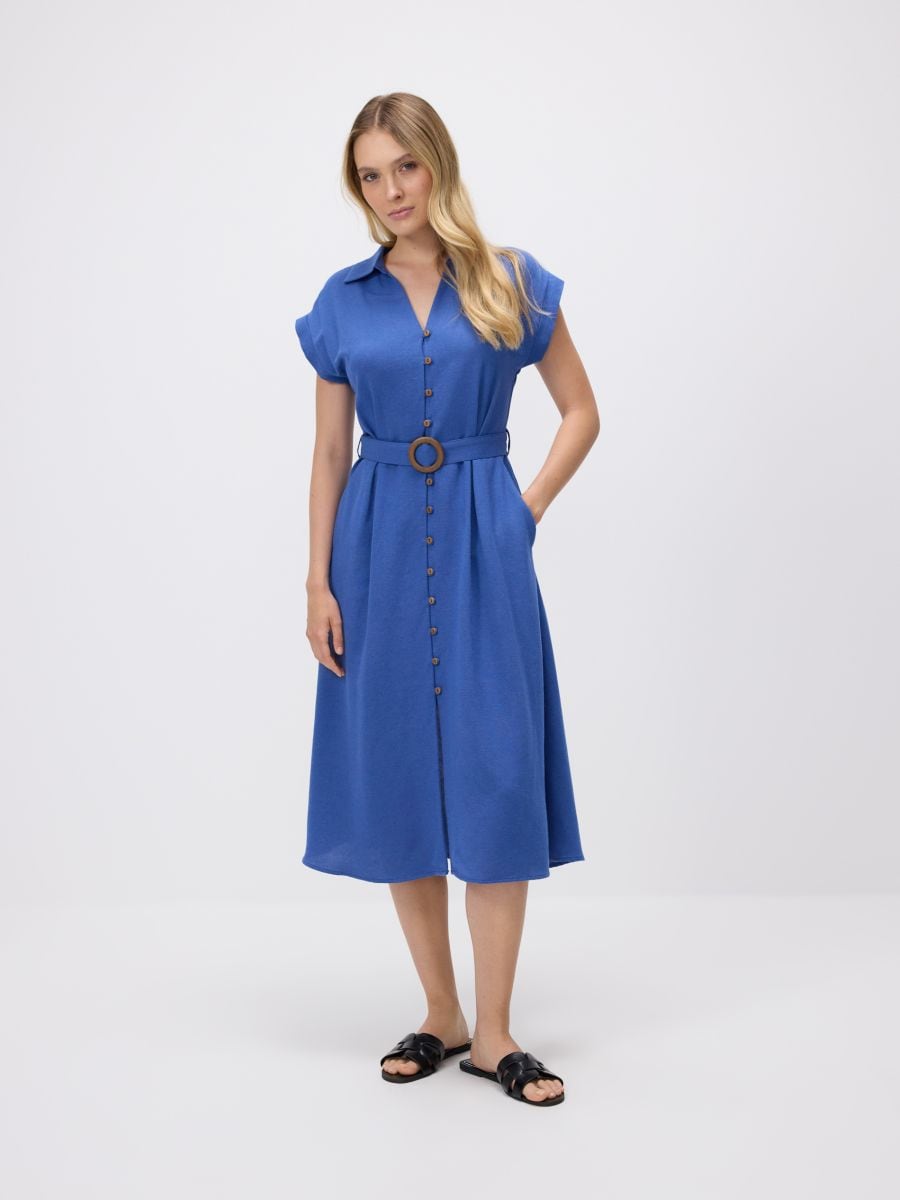 Dress with belt - blue - RESERVED