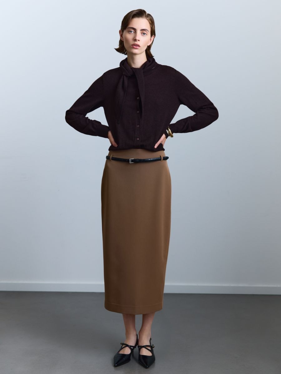 Midi skirt with belt - golden brown - RESERVED