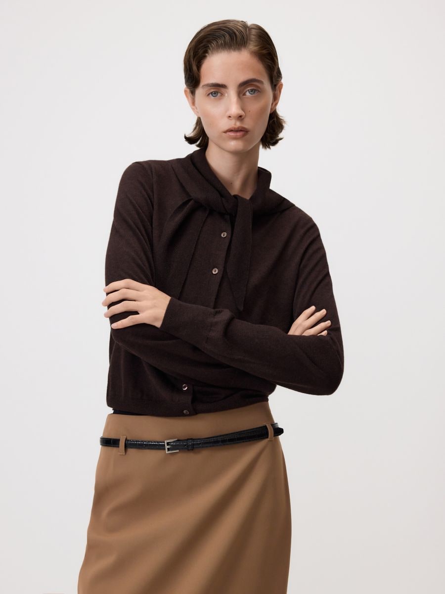 Midi skirt with belt Color golden brown - RESERVED - 693EH-82X