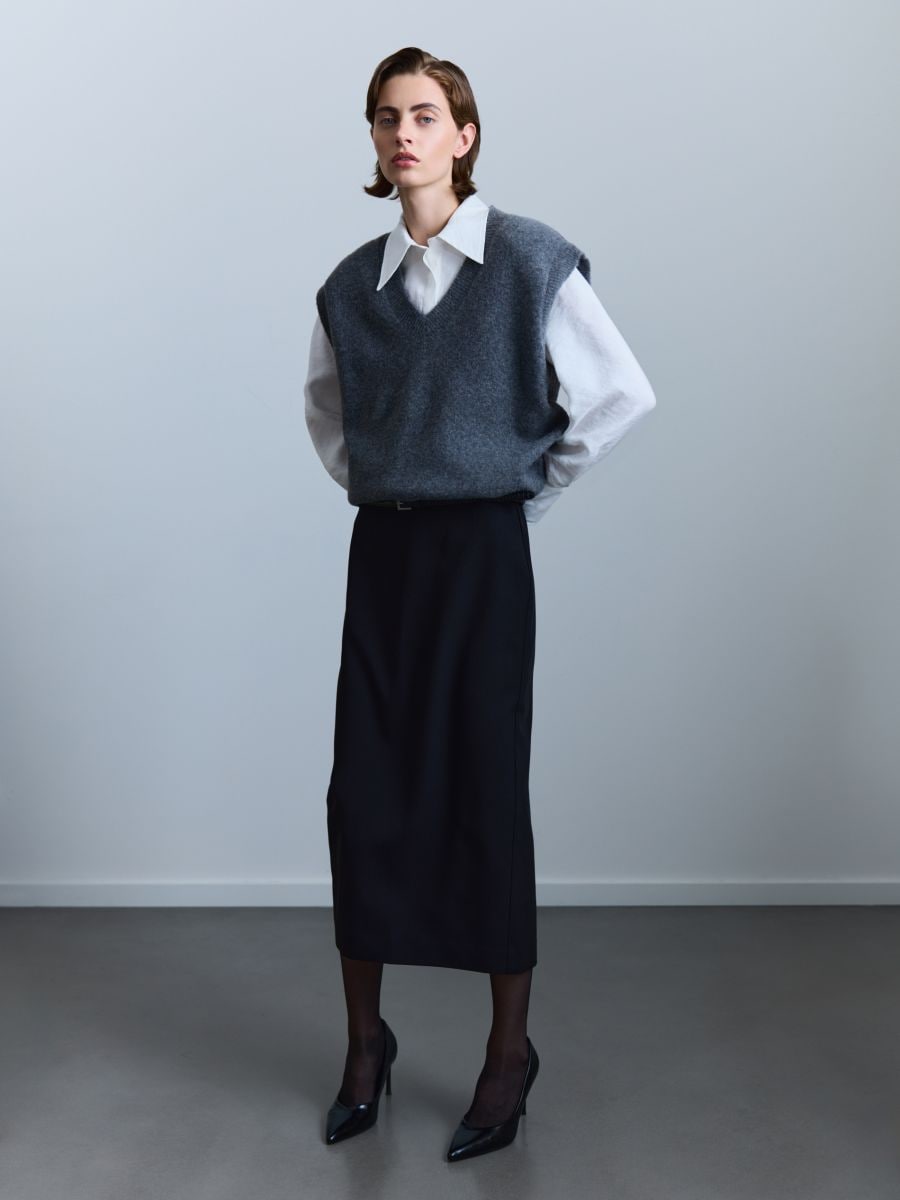 Midi skirt with belt - black - RESERVED
