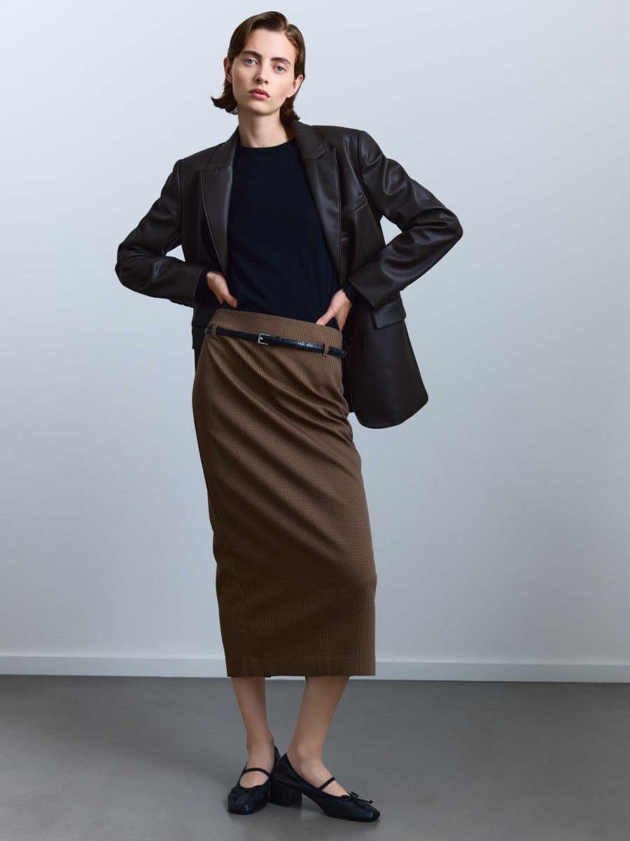 Midi skirt with belt - multicolor - RESERVED