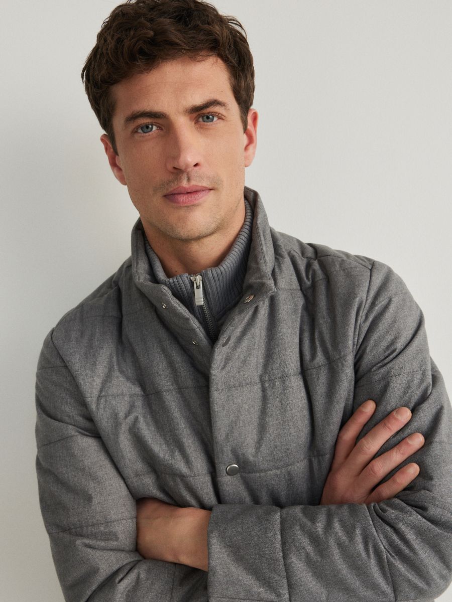 Quilted jacket with stand up collar - mid grey - RESERVED - 4