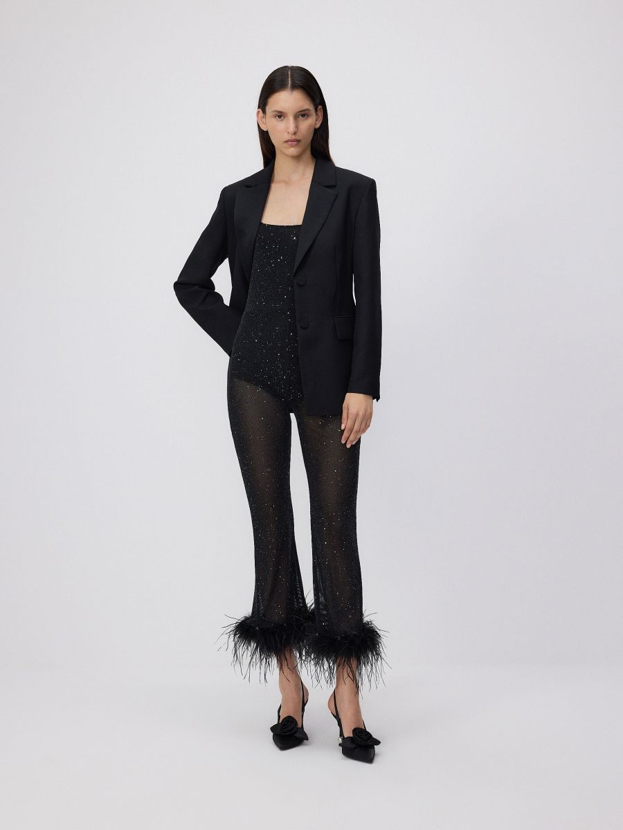 Transparent jumpsuit with feathers  - black - RESERVED - 2