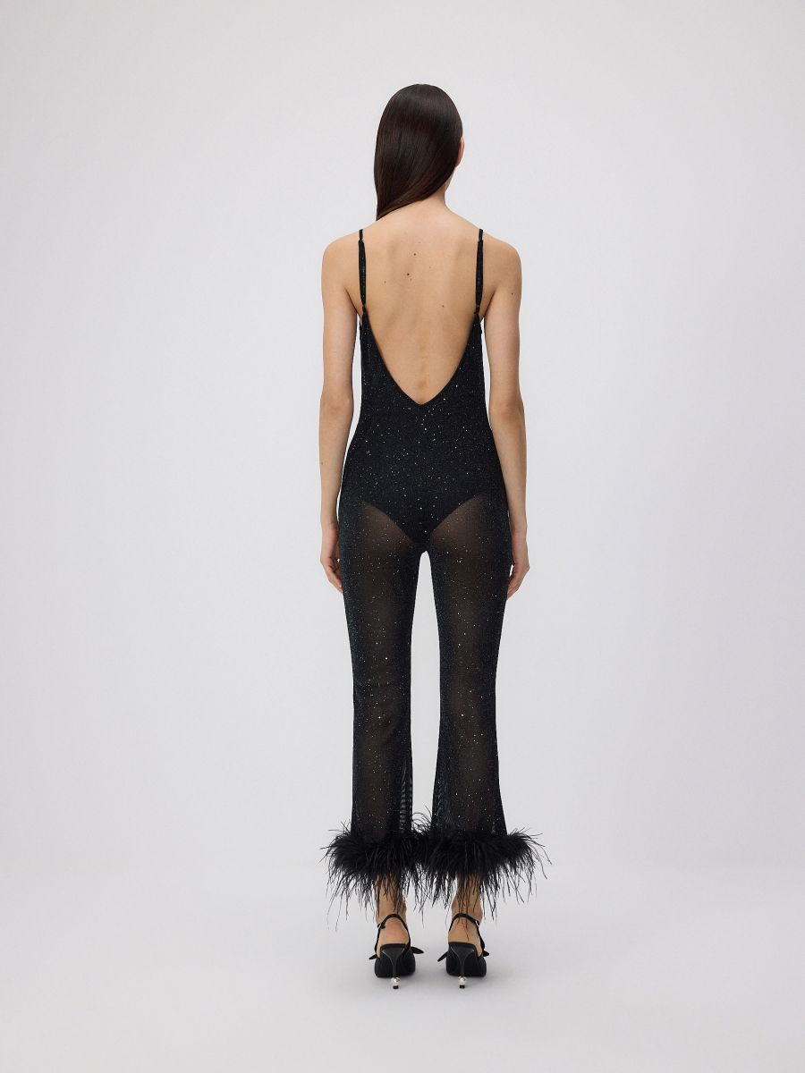 Transparent jumpsuit with feathers  - black - RESERVED - 9
