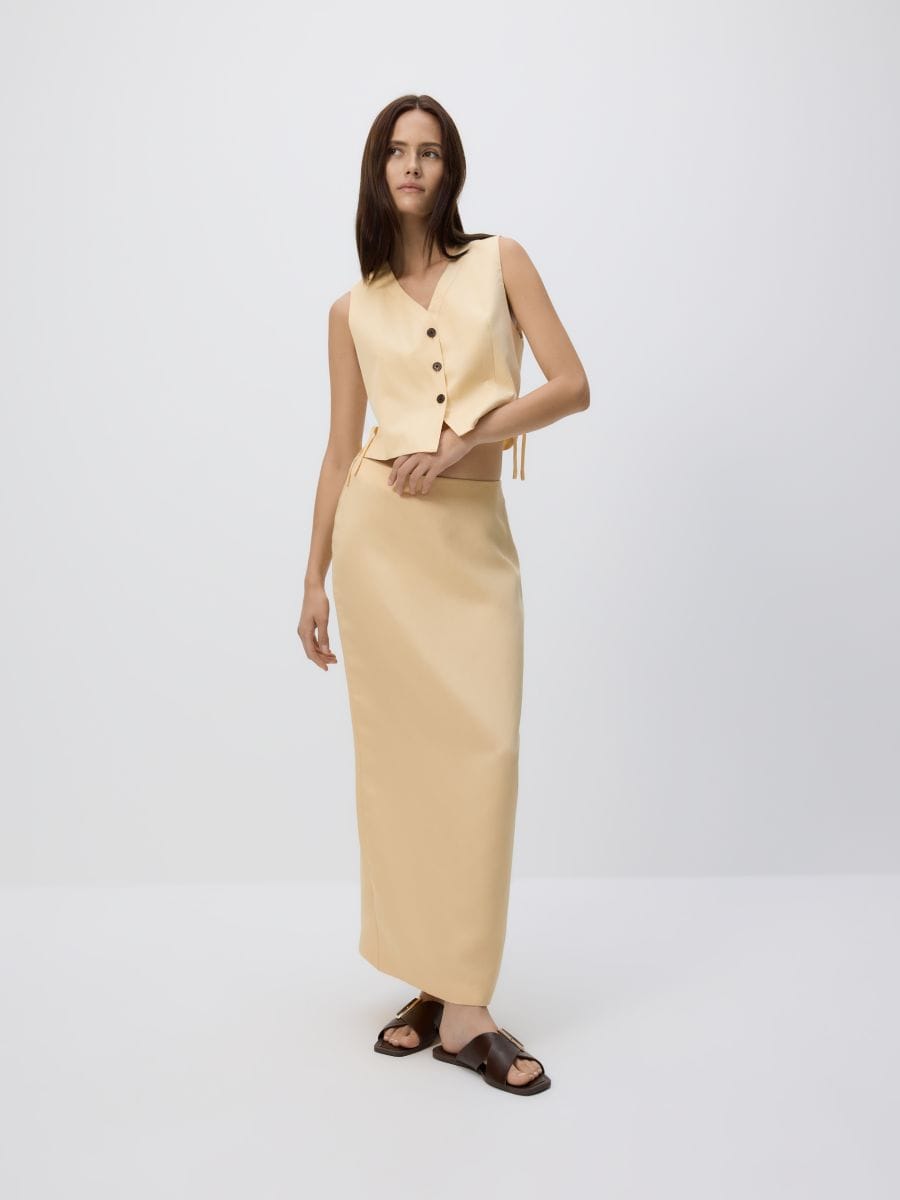 Linen blend midi skirt - light yellow - RESERVED