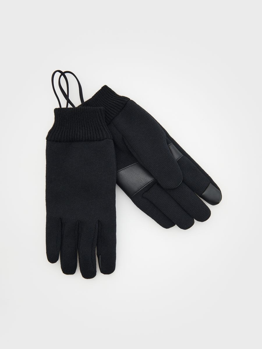 Rękawiczki z łączonych materiałów - czarny - RESERVED