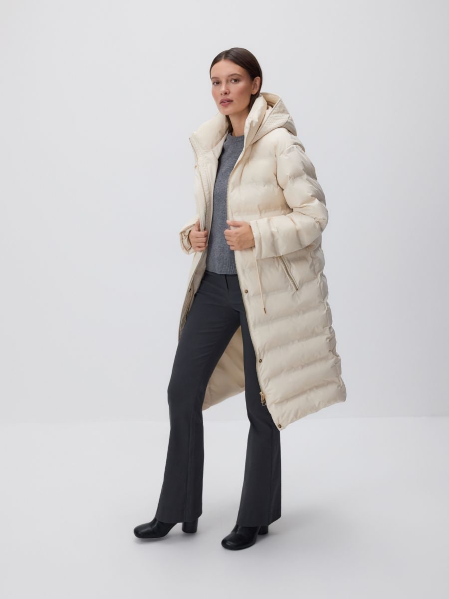 Geacă lungă cu glugă - crem - RESERVED