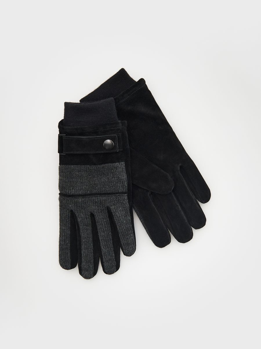 Leather gloves with press stud fastener - dark grey - RESERVED