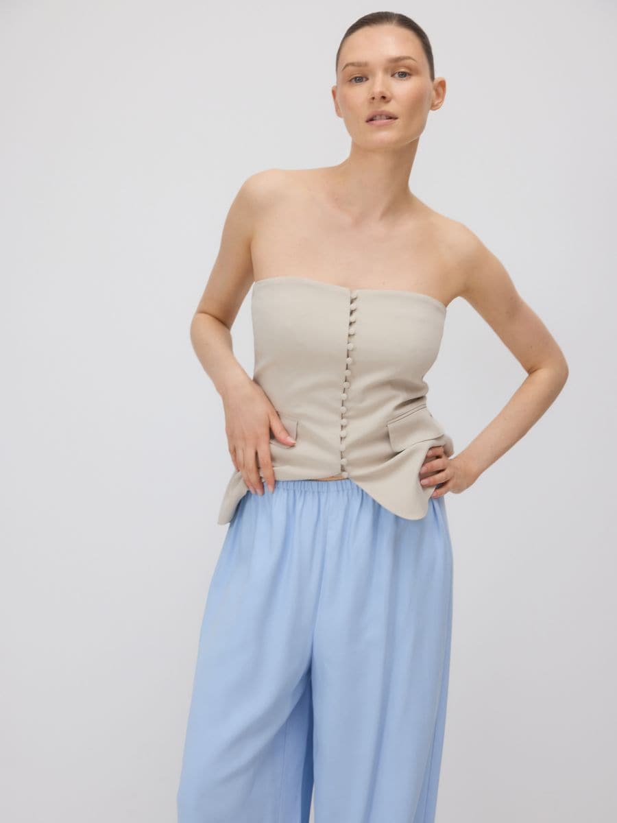 Loose trousers with viscose - light blue - RESERVED - 6
