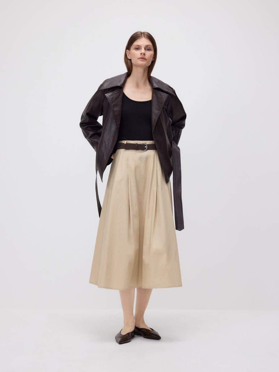Midi skirt with belt - beige - RESERVED