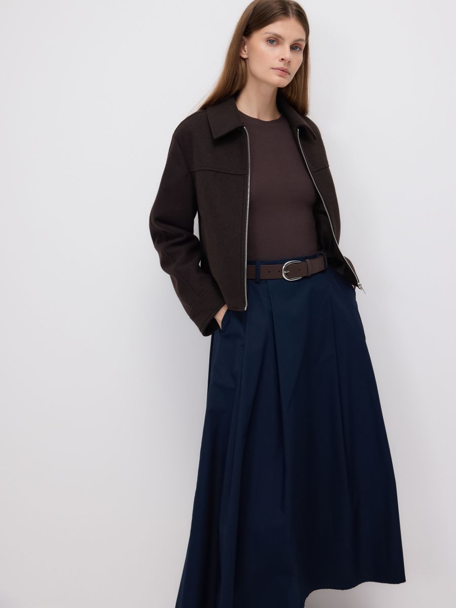 Midi skirt with belt - navy - RESERVED