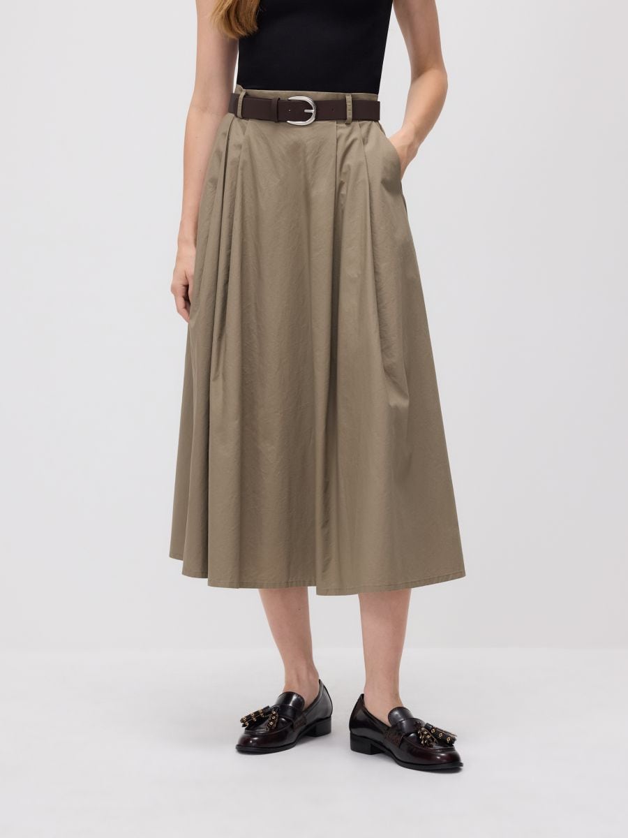 Midi skirt with belt - green - RESERVED