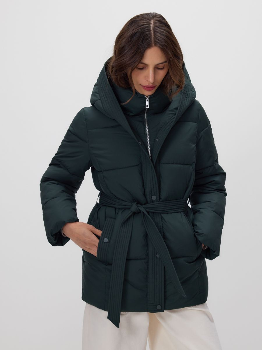 Gewatteerd jack met strikdetail - staalgroen - RESERVED