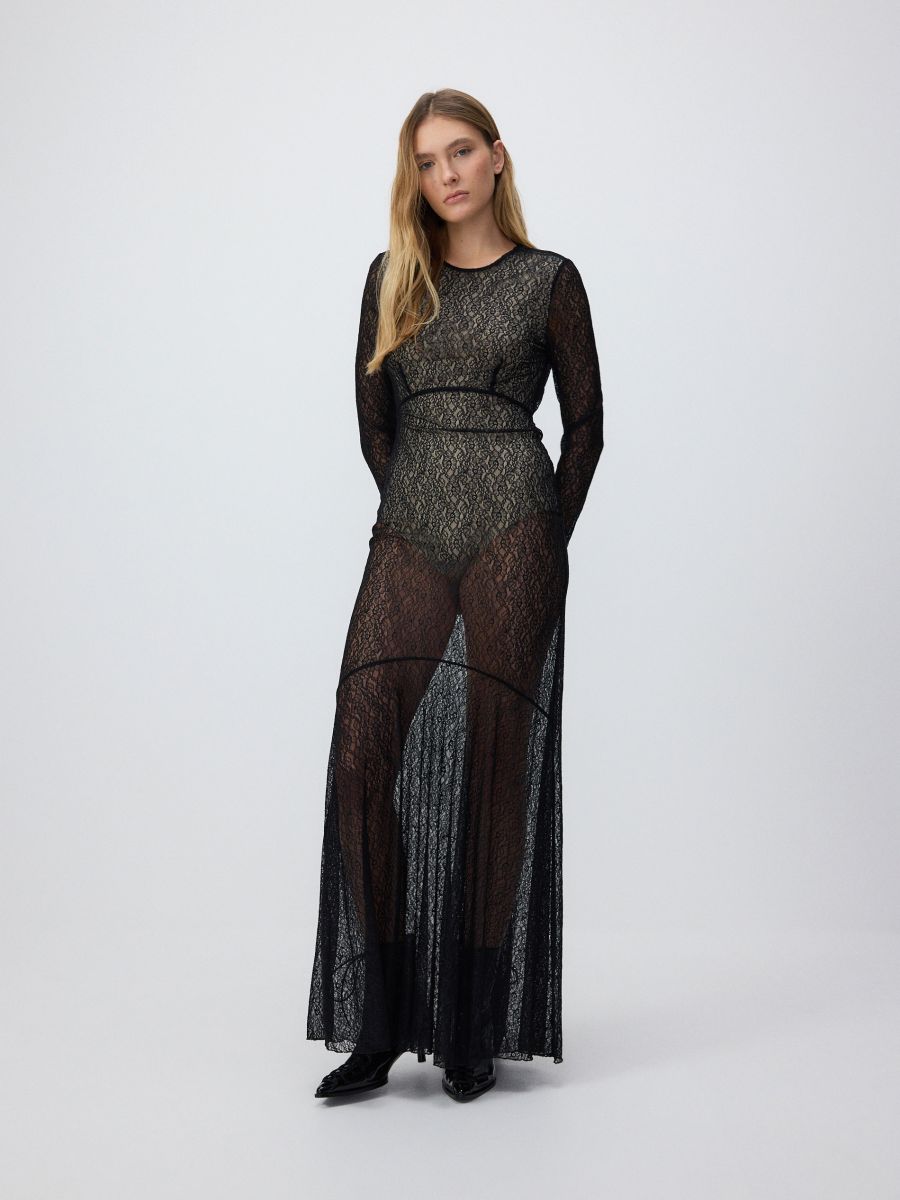 Spitzenkleid in Maxilänge - schwarz - RESERVED - 6