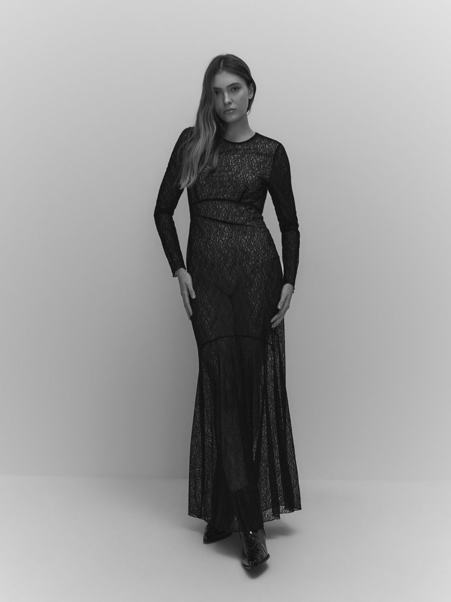 Spitzenkleid in Maxilänge - schwarz - RESERVED - 2