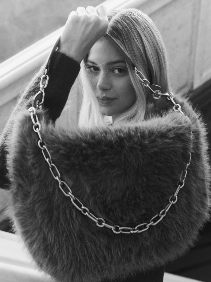 Fur shoulder bag - maroon - RESERVED