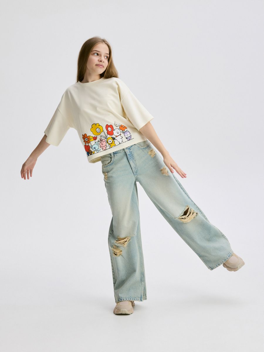 Super wide leg farmerke s poderotinama - plava - RESERVED