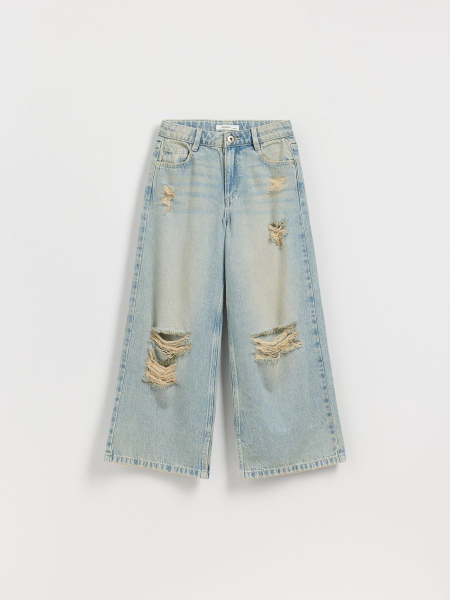 Super wide leg jeans with distressing - blue - RESERVED