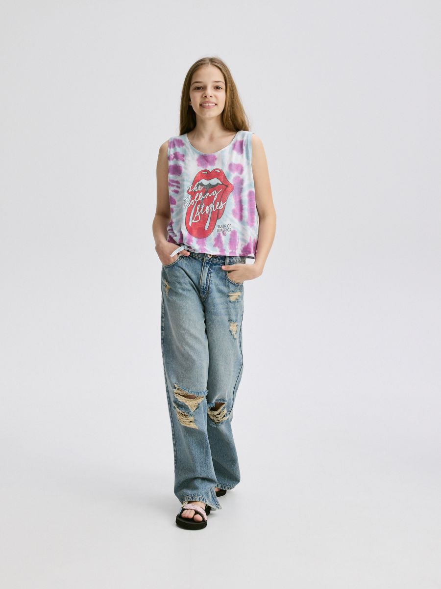 Super wide leg-jeans med slidmærker - indigo jeans - RESERVED