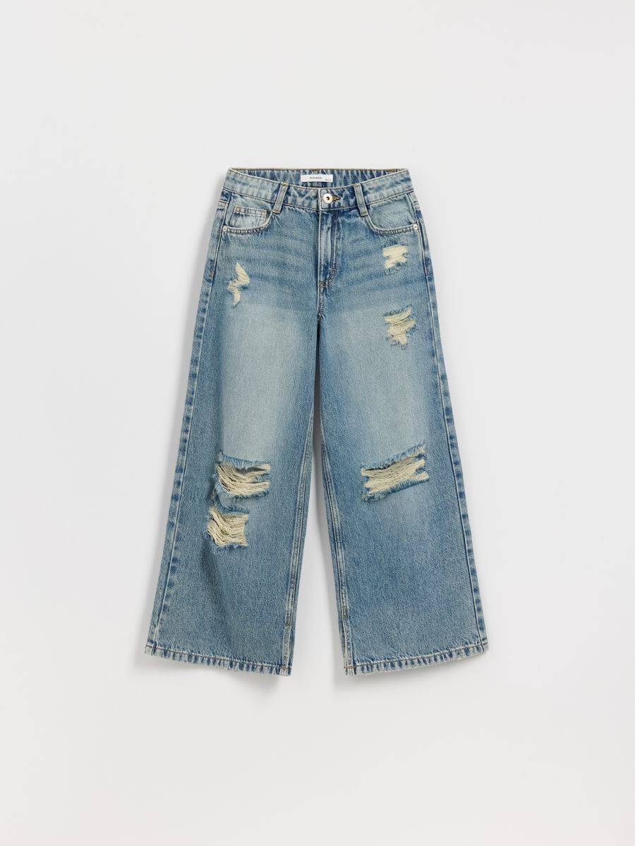 Super wide leg jeans with distressing - indigo jeans - RESERVED
