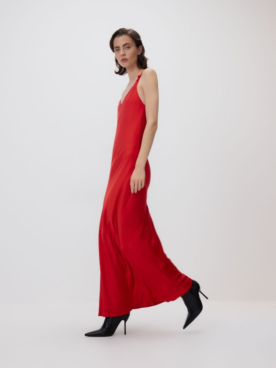 Maxikleid mit Spaghettiträgern - rot - RESERVED