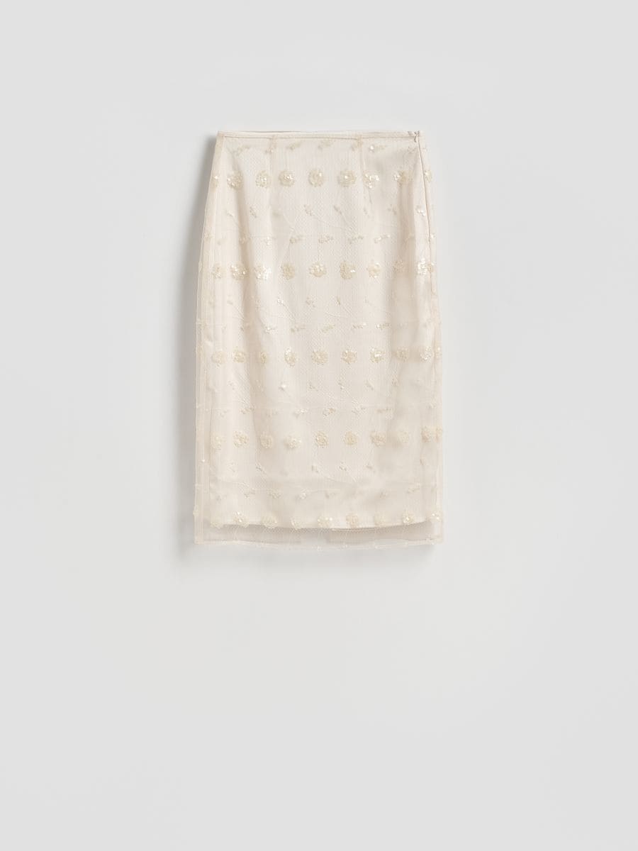 Skirt with sequins - cream - RESERVED