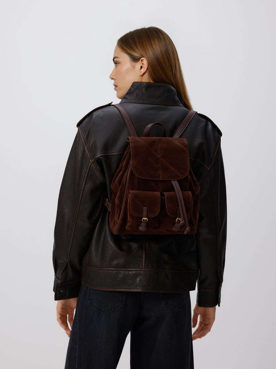 Faux suede backpack - brown - RESERVED