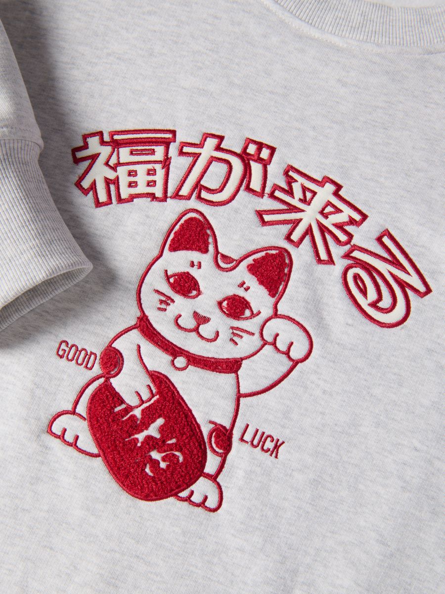 Oversized printed sweatshirt Color light grey - RESERVED - 7011H-09M