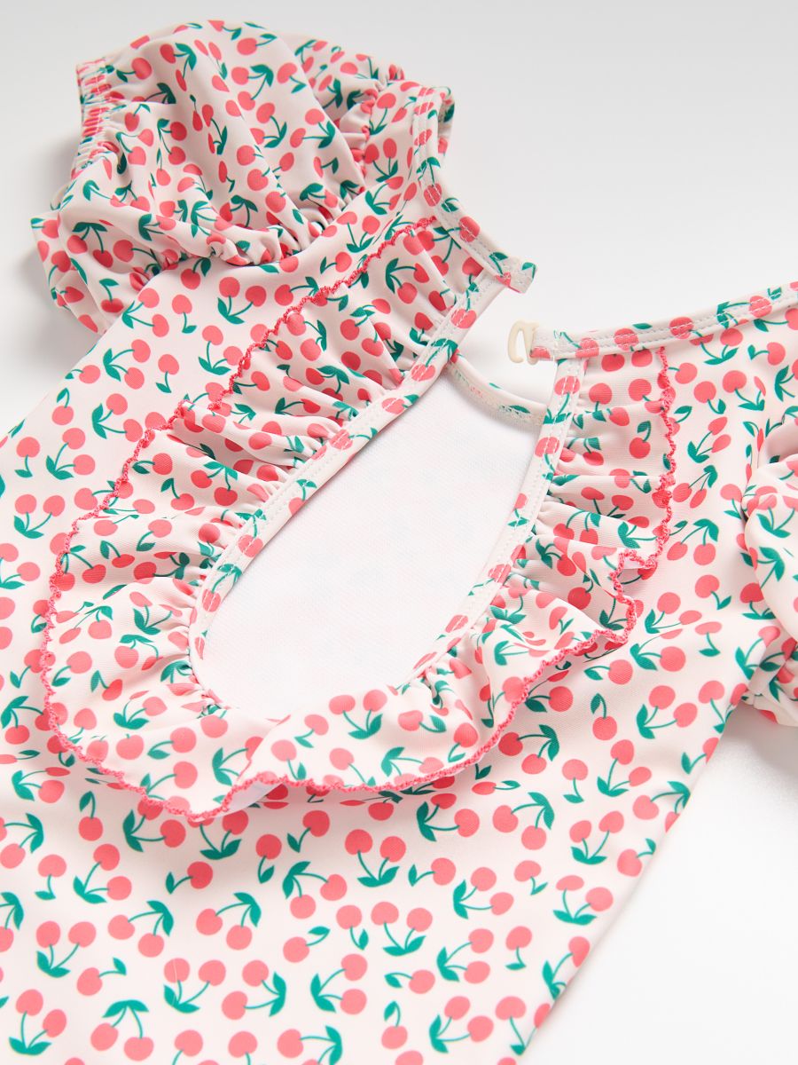 One-piece swimsuit with ruffle - cream - RESERVED - 3