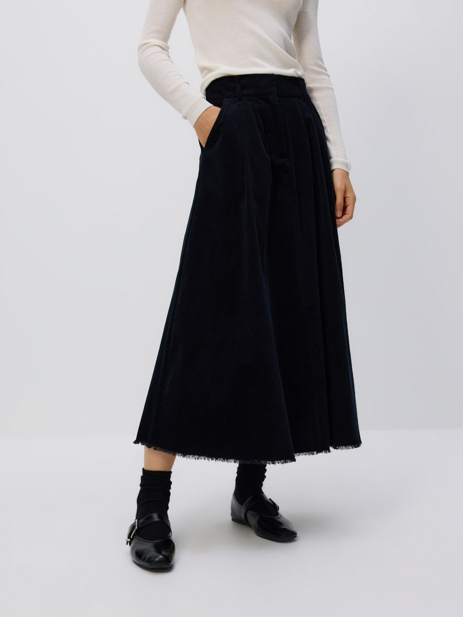 Sztruksowa spódnica maxi - granatowy - RESERVED