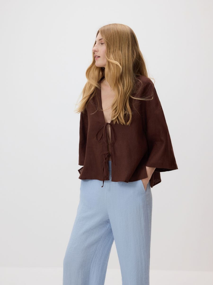 Loose trousers with viscose - pale blue - RESERVED - 3