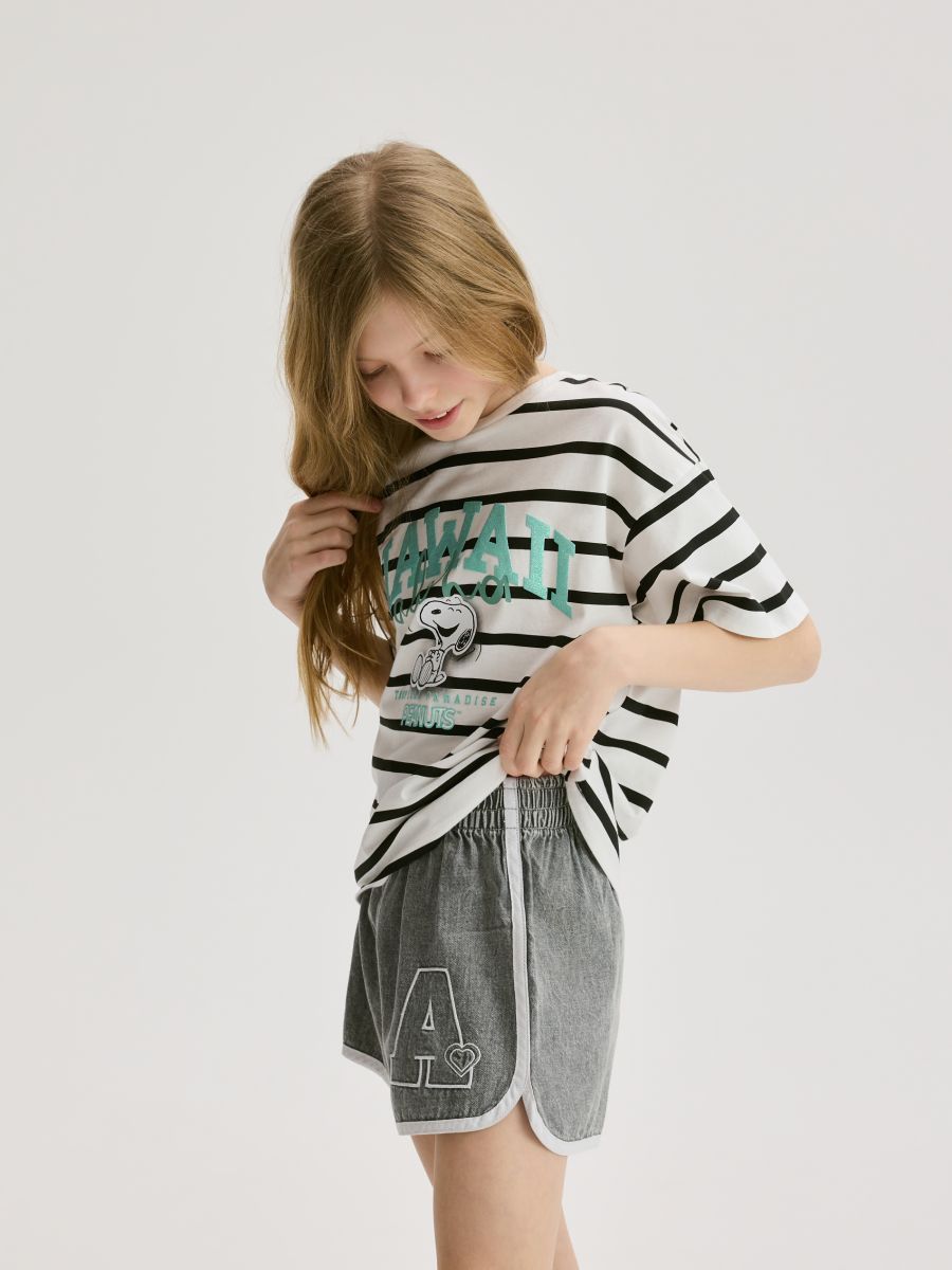 Jeans shorts with side stripe - light grey - RESERVED - 4