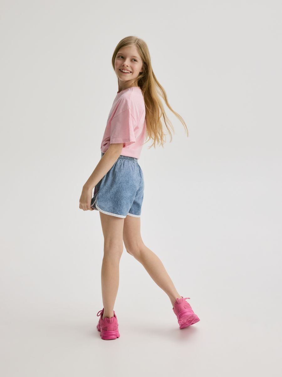 Jeans shorts with side stripe - blue - RESERVED - 4