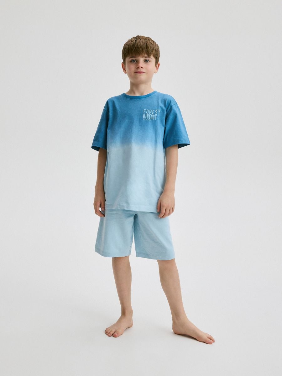 Komplet bombažne pižame s kratkimi hlačami - svetlo modra - RESERVED