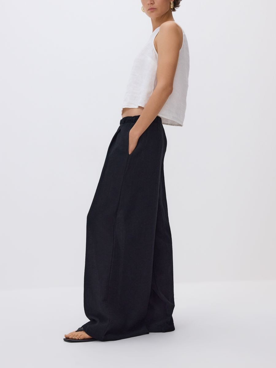 Linen rich wide leg trousers - black - RESERVED