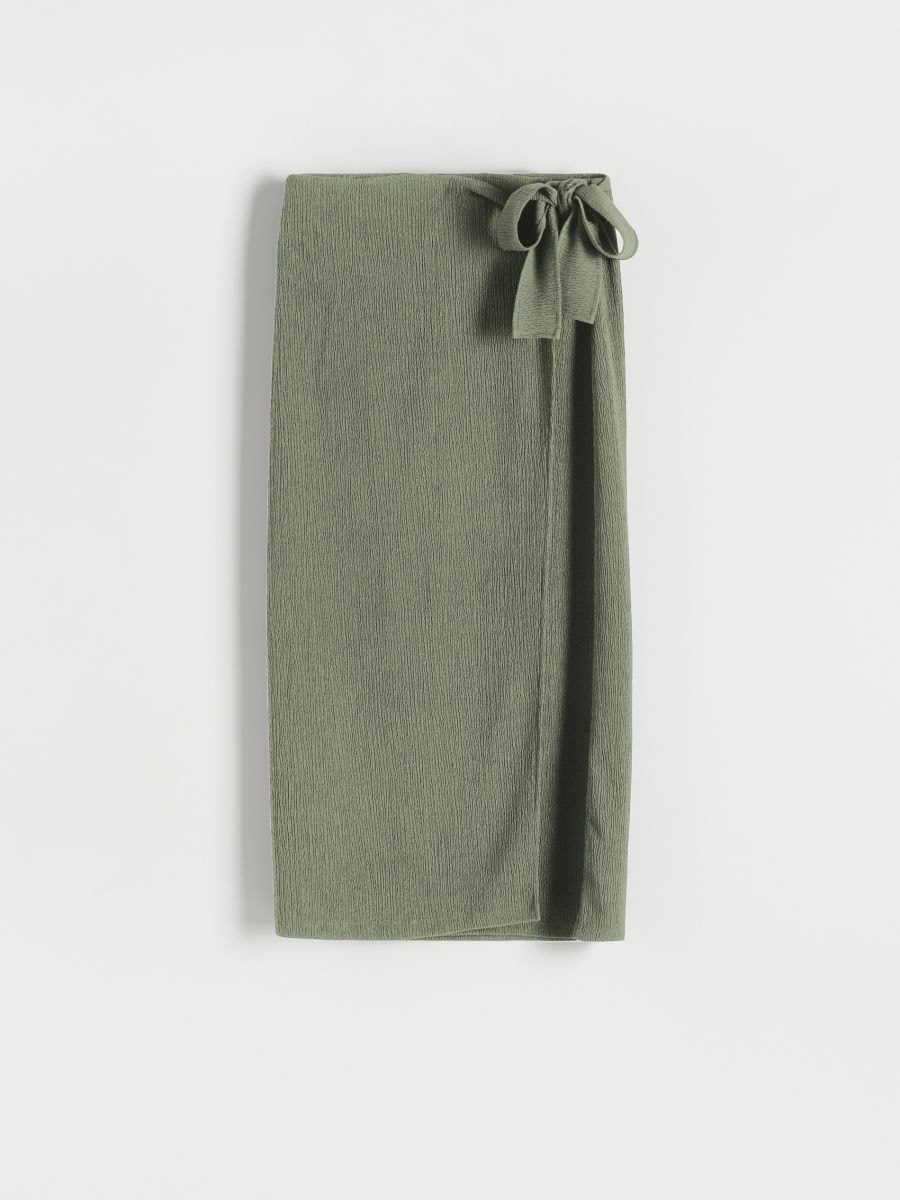 Wrap front midi skirt - light olive - RESERVED - 4