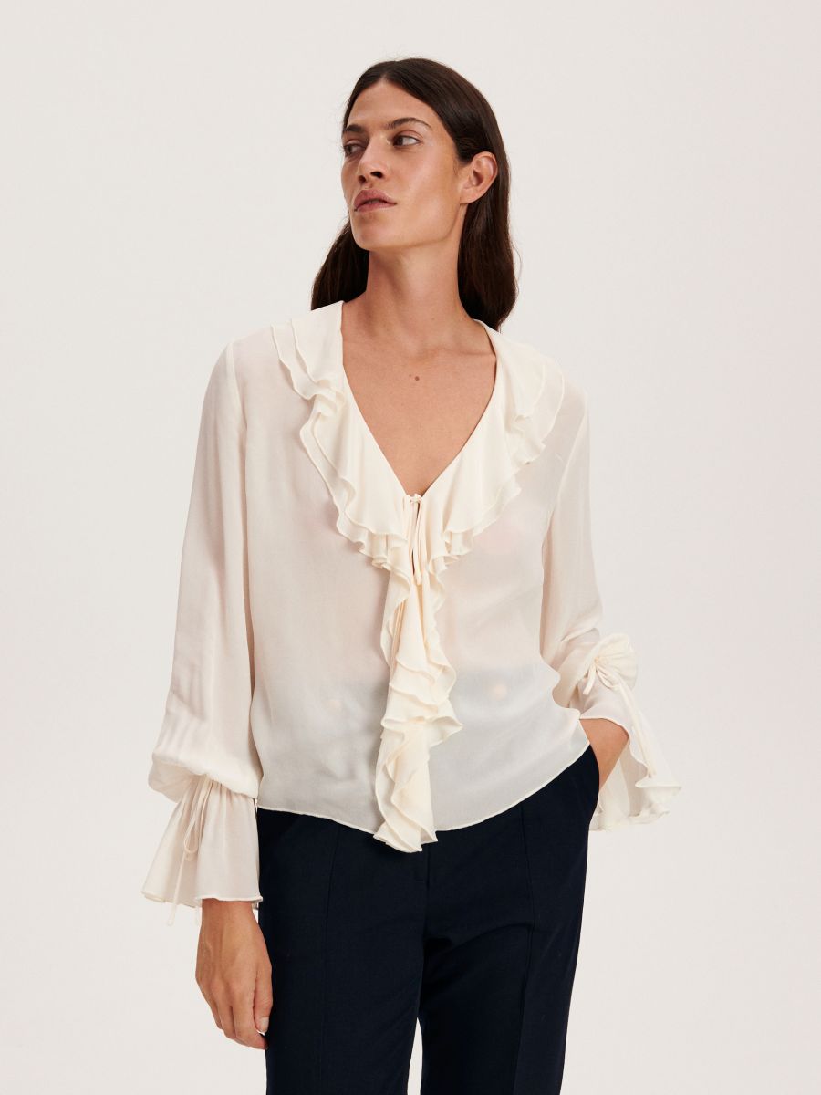 LADIES` BLOUSE - krem - RESERVED - 3