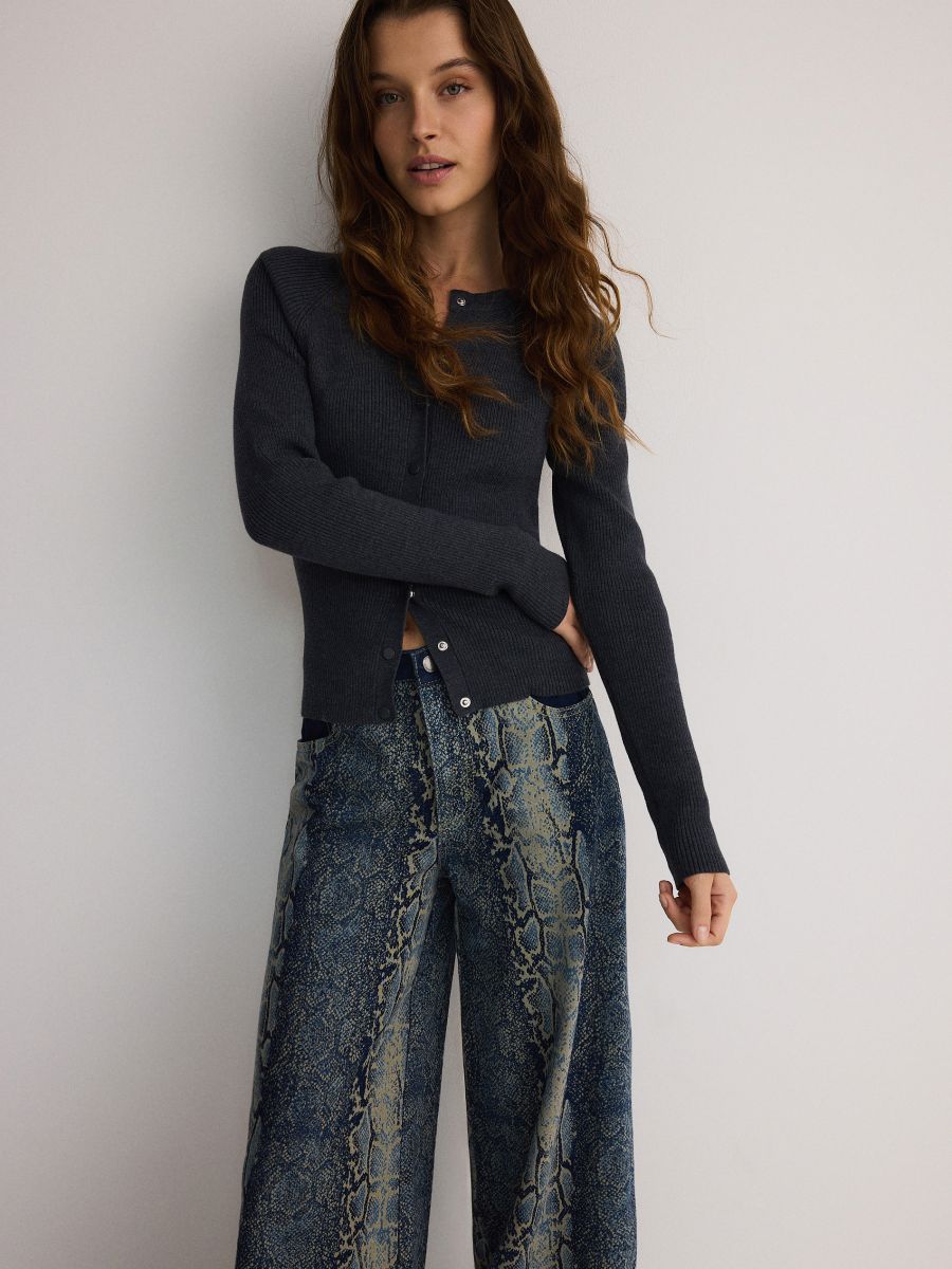Wide-leg jeans with animal print - multicolor - RESERVED - 2