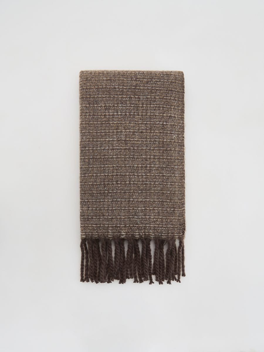 Scarf with fringes - brown - RESERVED