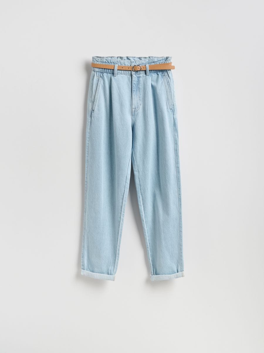 Jeansy paperbag z dłuższą nogawką - niebieski - RESERVED