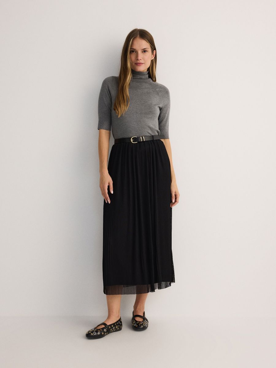 Pleated skirt with belt - black - RESERVED