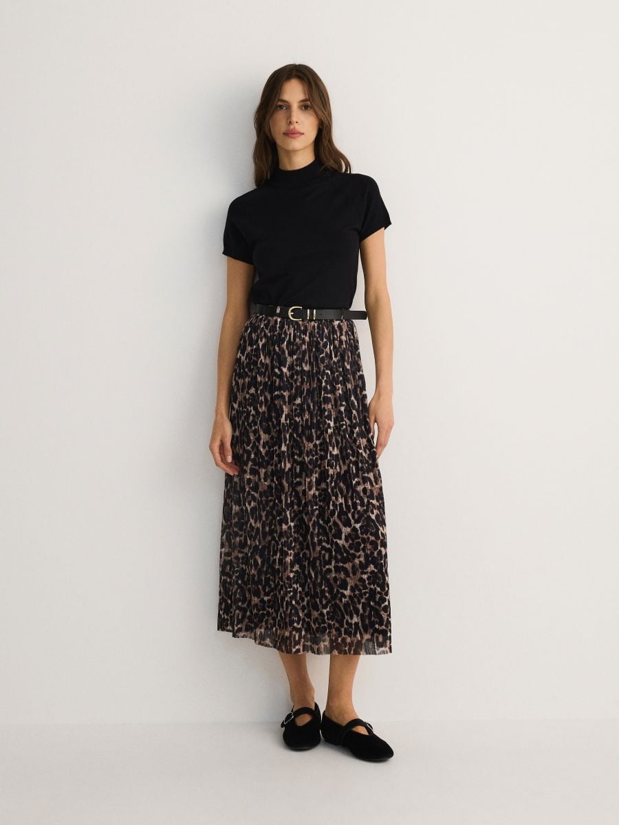 Pleated skirt with belt - multicolor - RESERVED