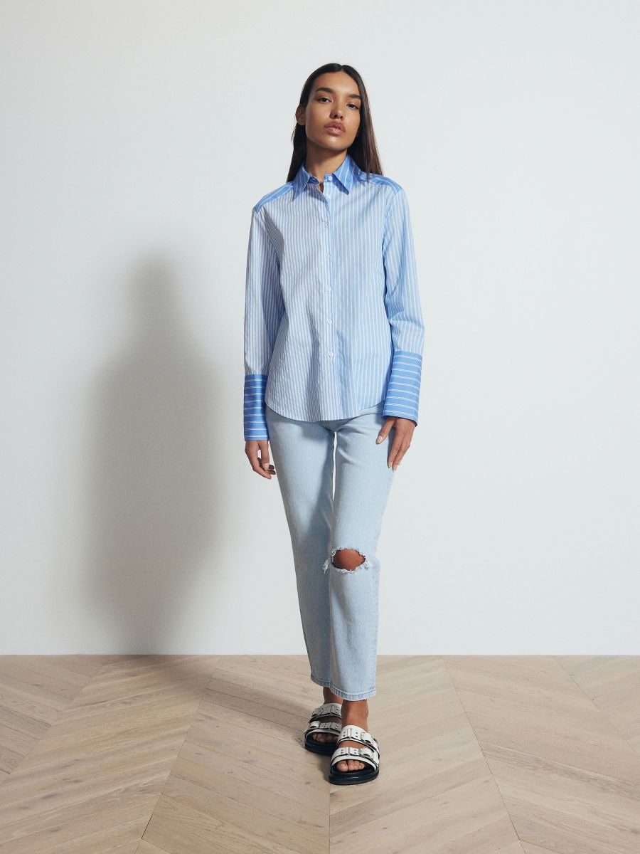 Overhemd met contrasterende inzetten - blauw - RESERVED - 2