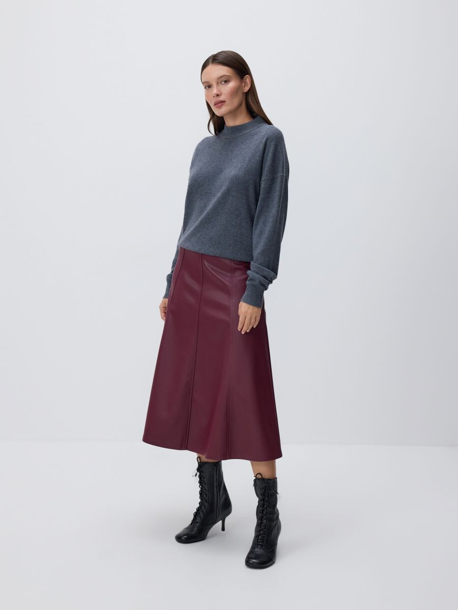 Faux leather midi skirt - maroon - RESERVED
