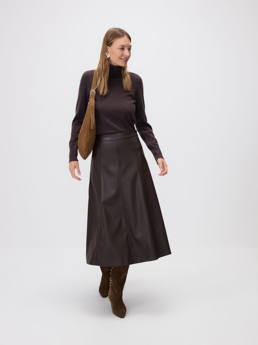 Faux leather midi skirt - brown - RESERVED