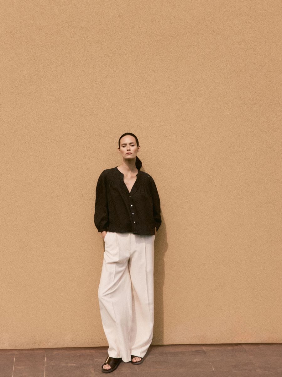 Wide-leg modal blend trousers - cream - RESERVED